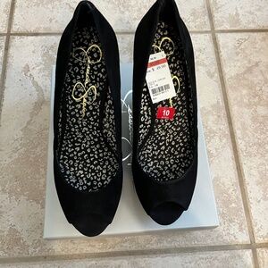 NIB Jessica Simpson JS-LEELO 5 in black suede wedge size 10